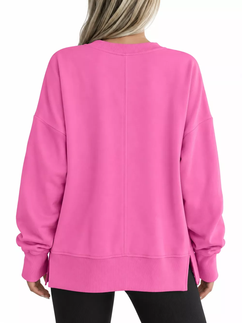 Oversized Crew Neck Sweatshirt with Side Slit, image 33