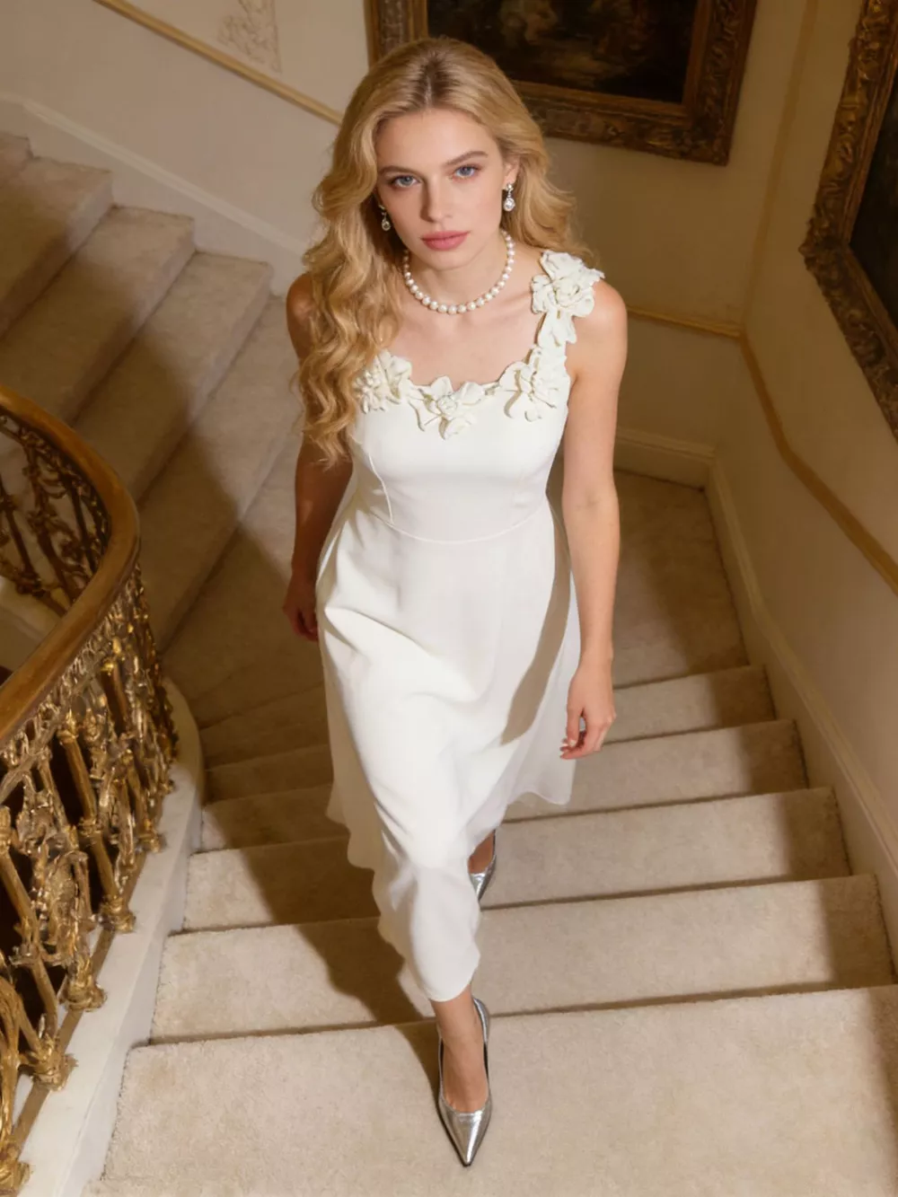 Floral Embellished Sleeveless Midi Dress, image 3