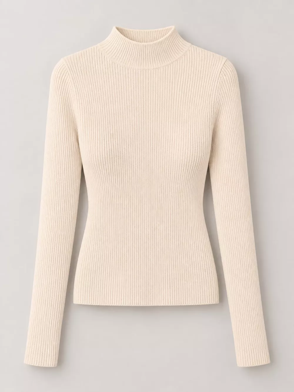 Elegant Slim-Fit Ribbed Mock Neck Knit Top, image 51