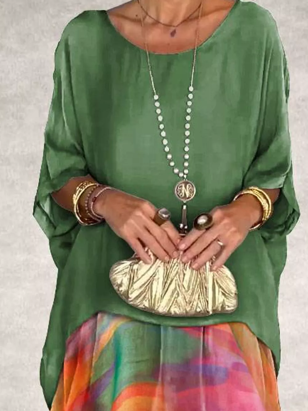 Full Size Layered Batwing Sleeve Maxi Dress Plus Size, image 34