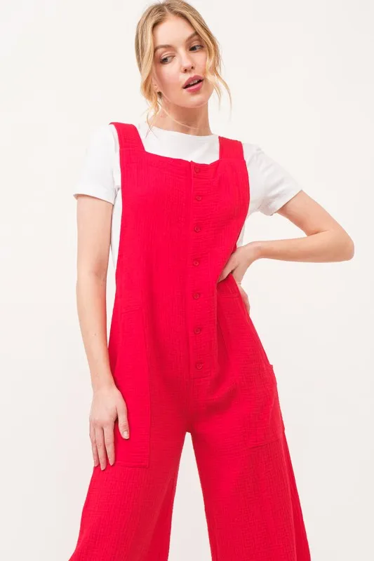 Gauze Loose Fit Tied Back Overalls