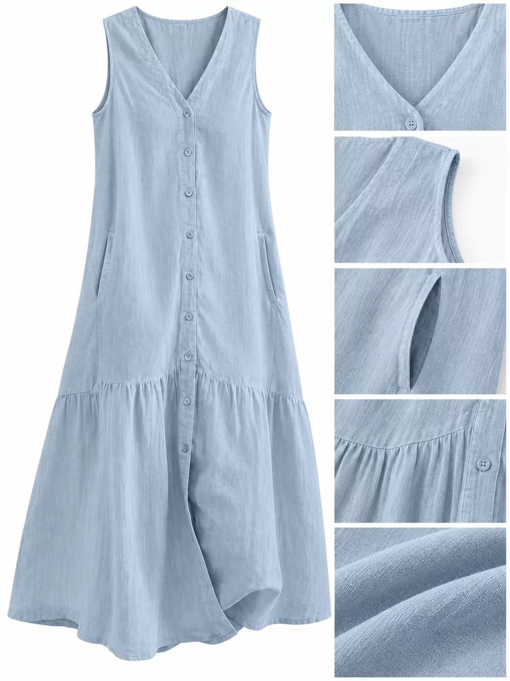 Full Size V-Neck Button Front Sleeveless Midi Dress Plus Size, image 15