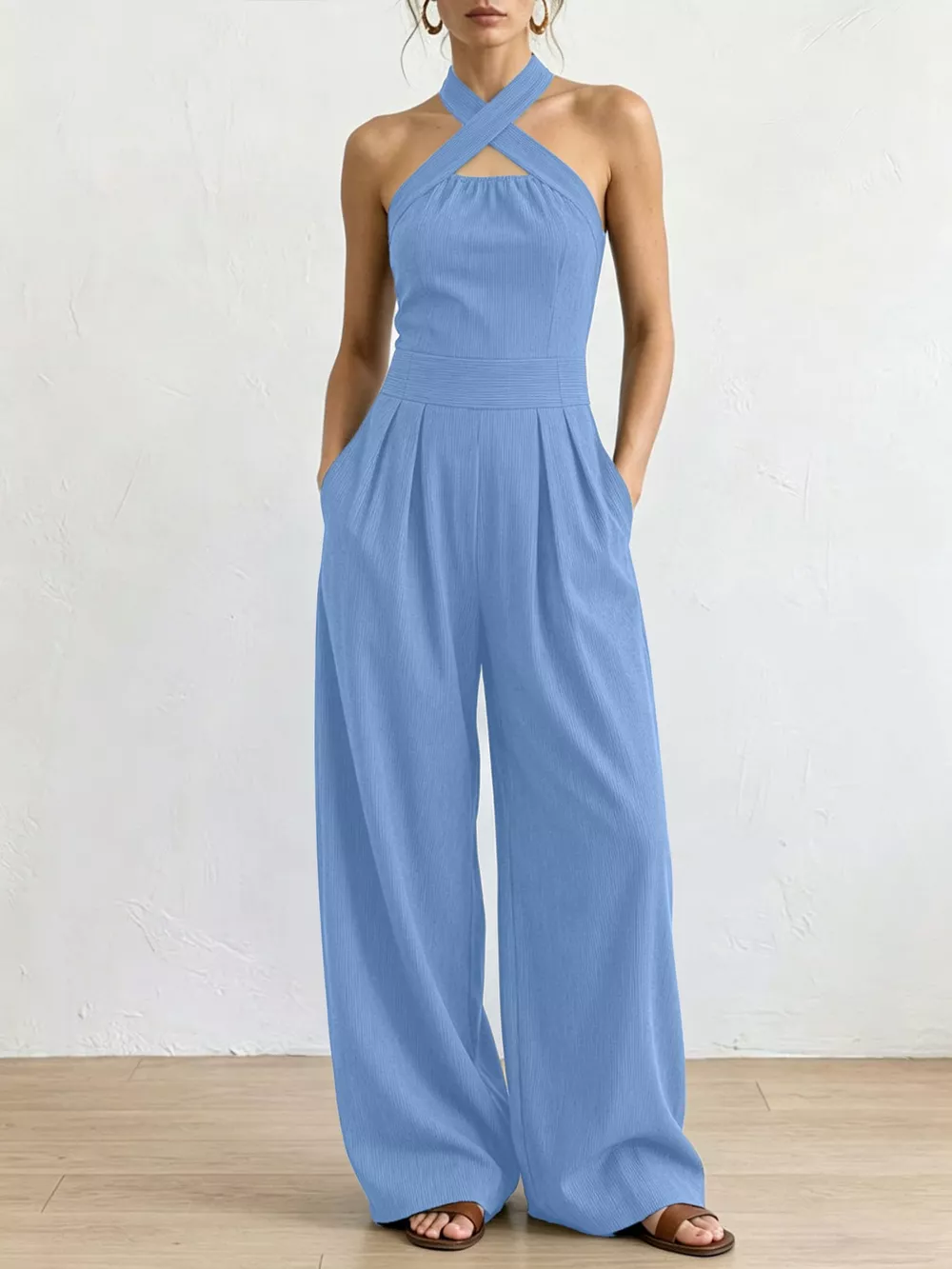 Full Size Halter Neck Wide-Leg Jumpsuit Plus Size, image 27