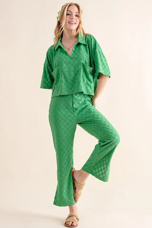 Brushed Texture Checker Board Pattern Casual Pants, image 5