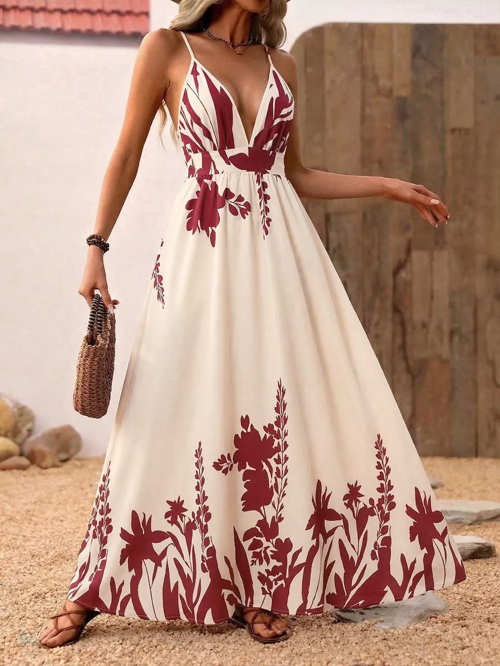 Deep V-Neck Spaghetti Strap Maxi Dress, image 7