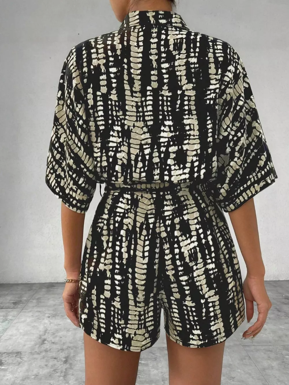 Striped Button-Up Belted Romper, image 12