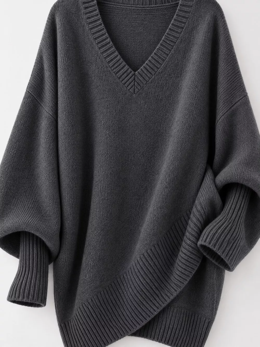 Full Size V-Neck Oversized Batwing Sleeve Sweater Plus Size, image 29