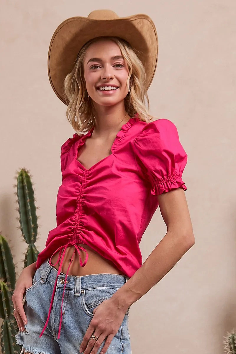 Ruffled Square Neck With Front Ruched Puff Sleeve, image 3