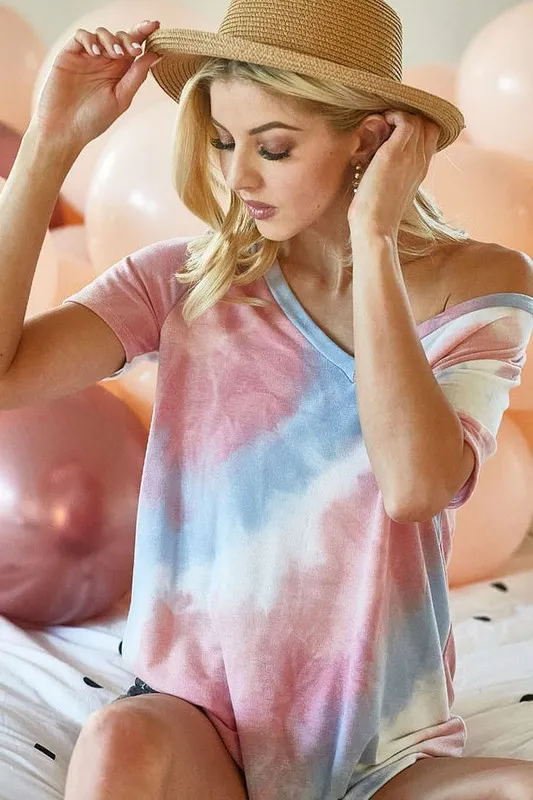 Tie Dye French Terry V Neck Top, image 5