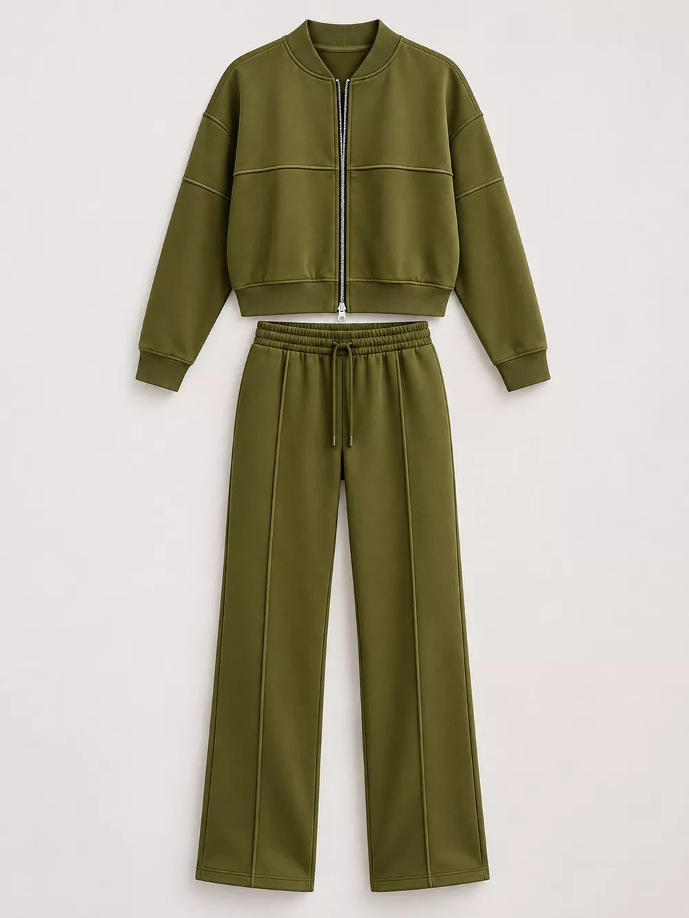 Casual Zip-Up Jacket and Wide-Leg Sweatpants Set, image 72
