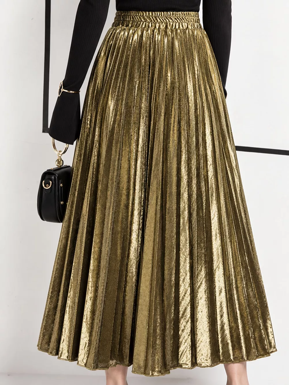 High-Waisted Pleated Maxi Skirt, image 3