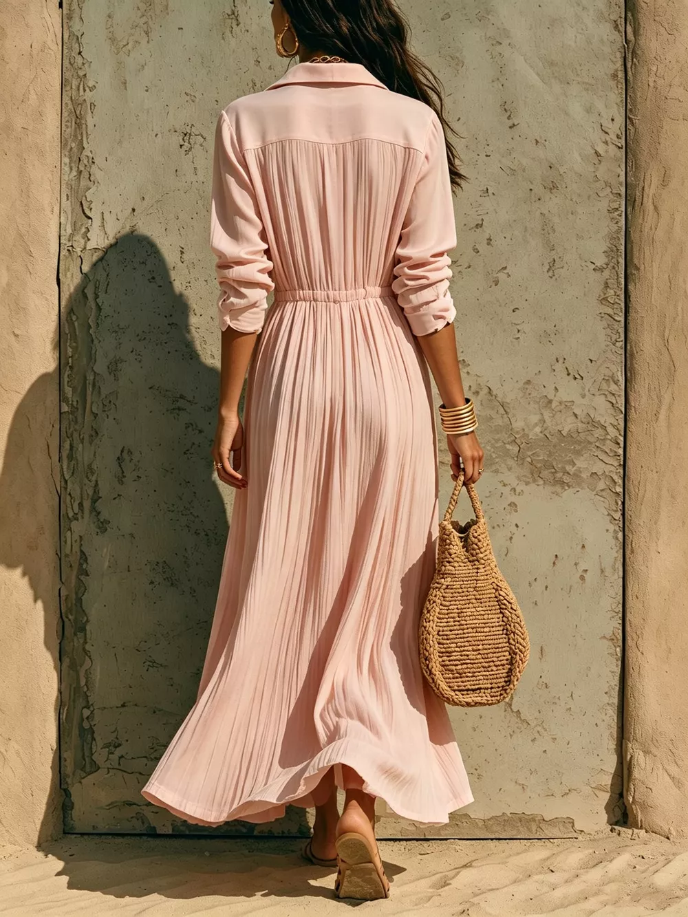 Full Size Textured Button Front Long Sleeve Maxi Dress Plus Size, image 20