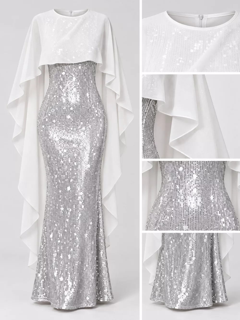 Sequin Cape Overlay Evening Dress, image 35
