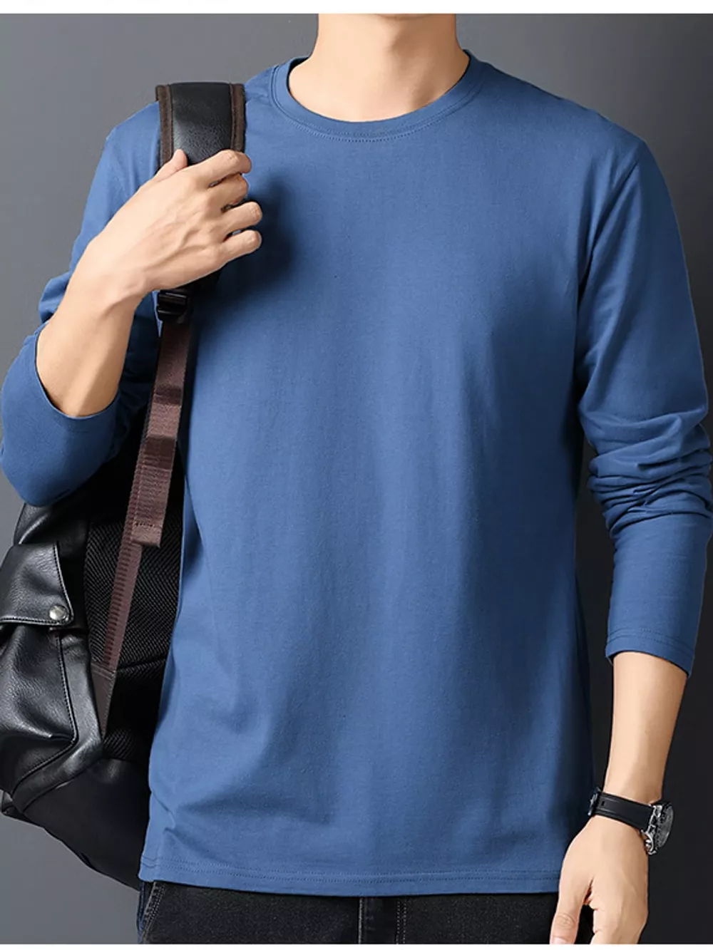 Men's Plus Size Round Neck Long Sleeve T-Shirt, image 45