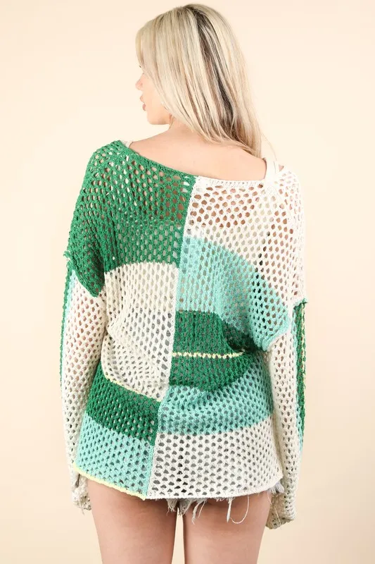 Color Block Oversized Summer Knit Cover Up, image 4