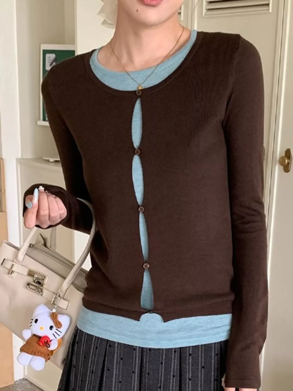 Layered Look Long Sleeve Knit Top, image 9