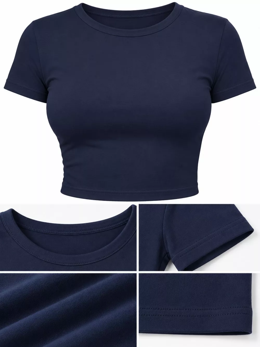 Slim Fit Basic Crew Neck Short Sleeve Crop T-Shirt, image 43