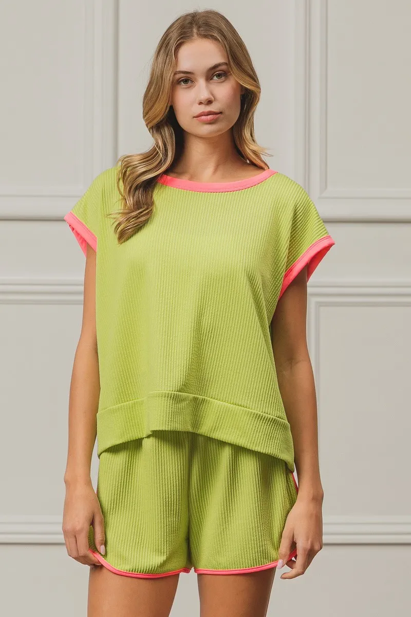 Cord Rib Knit Contrast Banded Top, image 7