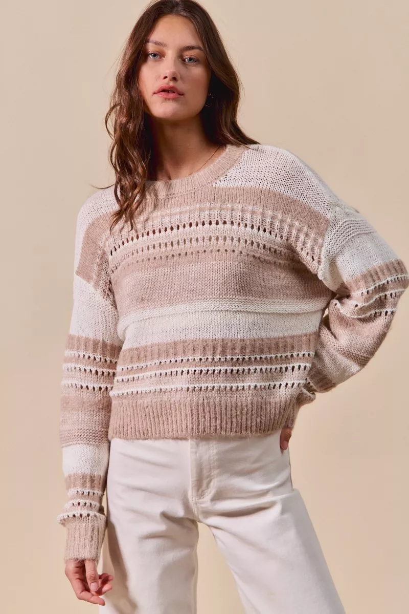 Variegated Stripe Textured Loose Fit Sweater, image 10