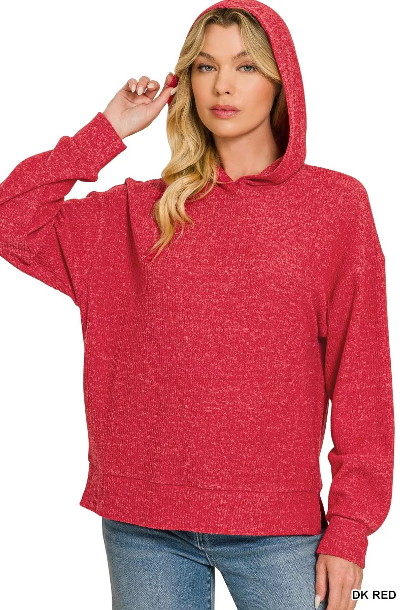 Zenana Brushed Ribbed Hacci Hoodie Pullover, image 3