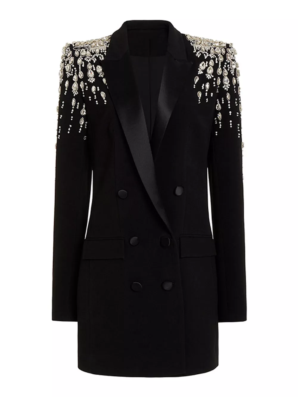 Full Size Rhinestone Shoulder Double-Breasted Blazer Plus Size, image 4