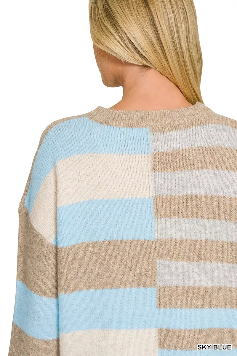 Zenana Lightweight Wool Blend Color Block Sweater, image 5