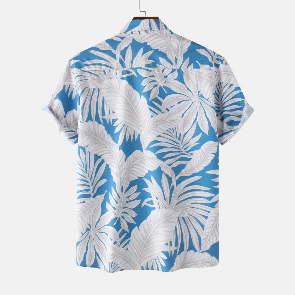 Men's Tropical Palm Leaf Print Hawaiian Short Sleeve Shirt, image 2