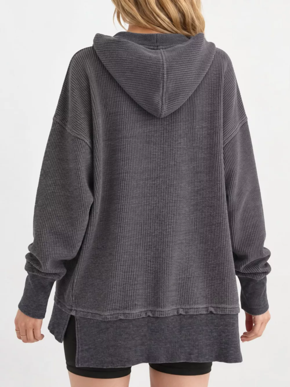 Full Size Snap Button Placket Dropped Shoulder Hoodie Plus Size, image 21