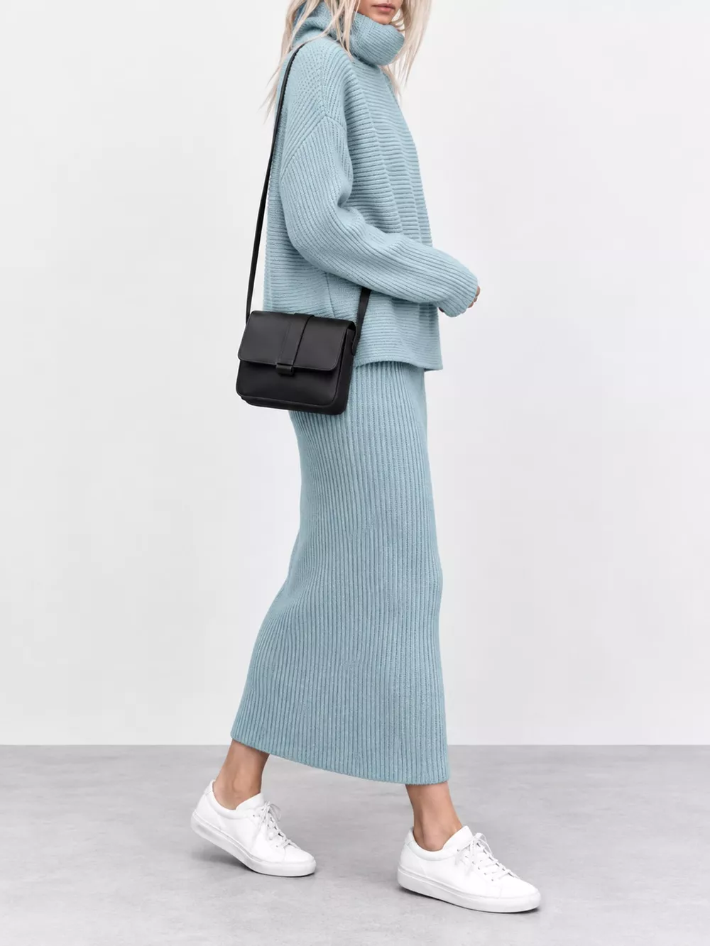 Ribbed Turtleneck Sweater Set with Matching Midi Skirt, image 17