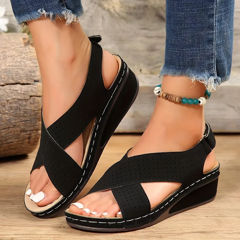 Criss-Cross Comfort Wedge Sandals, image 5