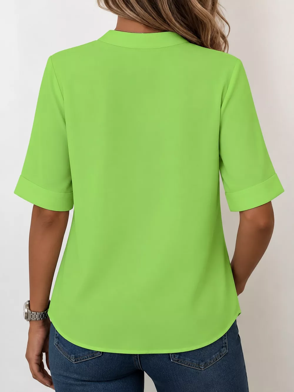 Full Size Notched Short Sleeve Blouse Plus Size, image 24