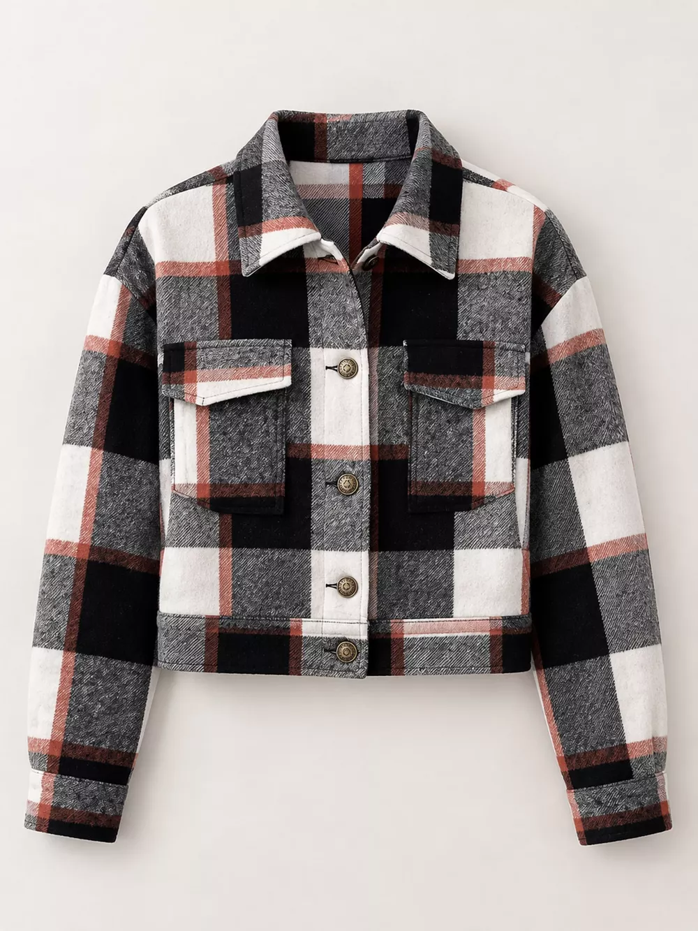Plaid Button-Front Cropped Jacket, image 37