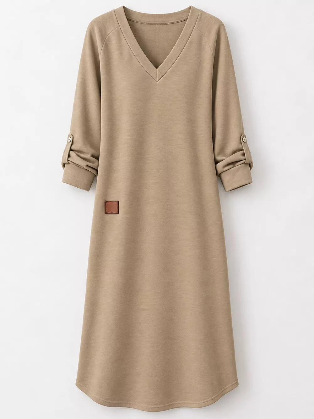 Full Size V-Neck Long Sleeve Midi Dress Plus Size, image 14