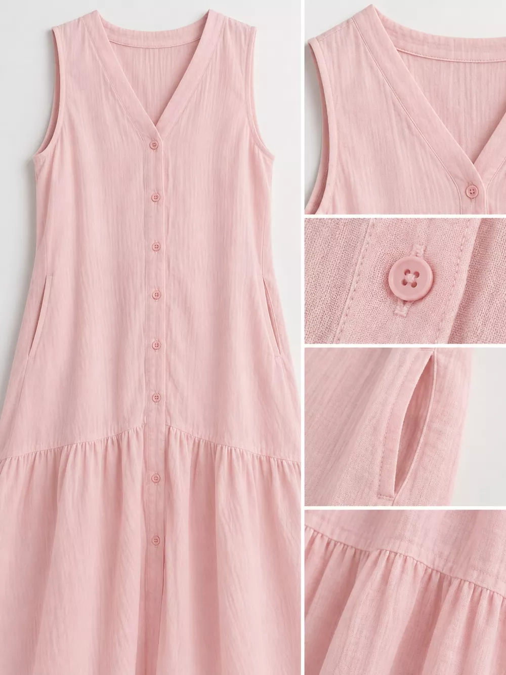Full Size V-Neck Button Front Sleeveless Midi Dress Plus Size, image 25