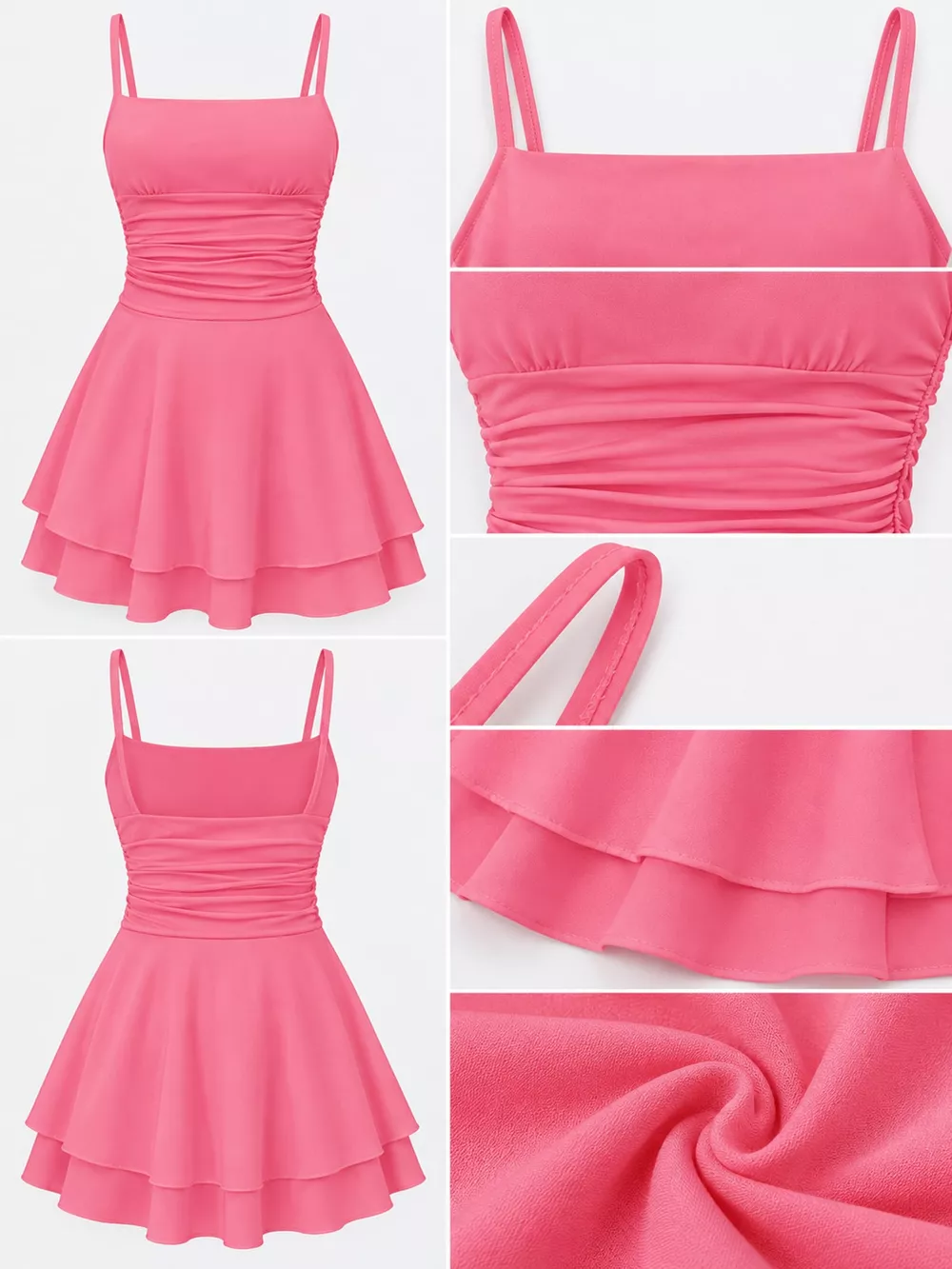 Ruched Spaghetti Strap Layered Mini Dress, image 51
