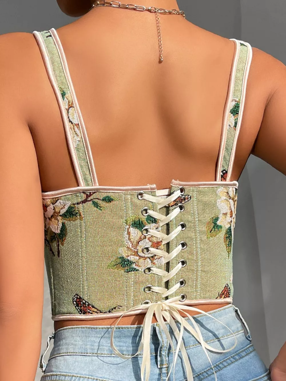 Floral Lace Up Back Tank, image 3