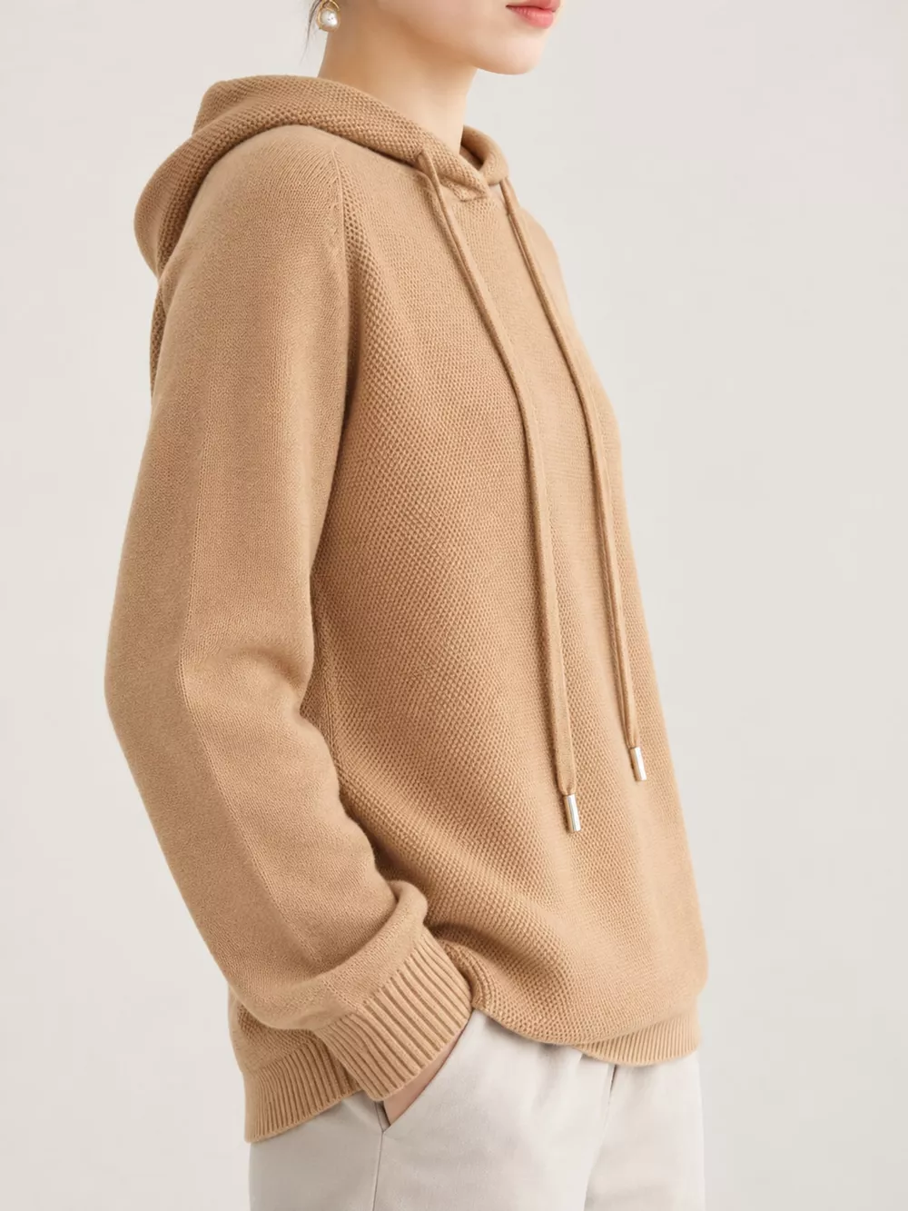 Drawstring Long Sleeve Hooded Knit Sweater, image 17