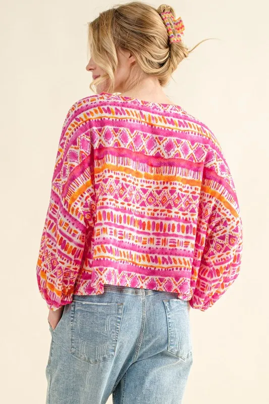 Cozy Textured Printed Casual Top, image 3