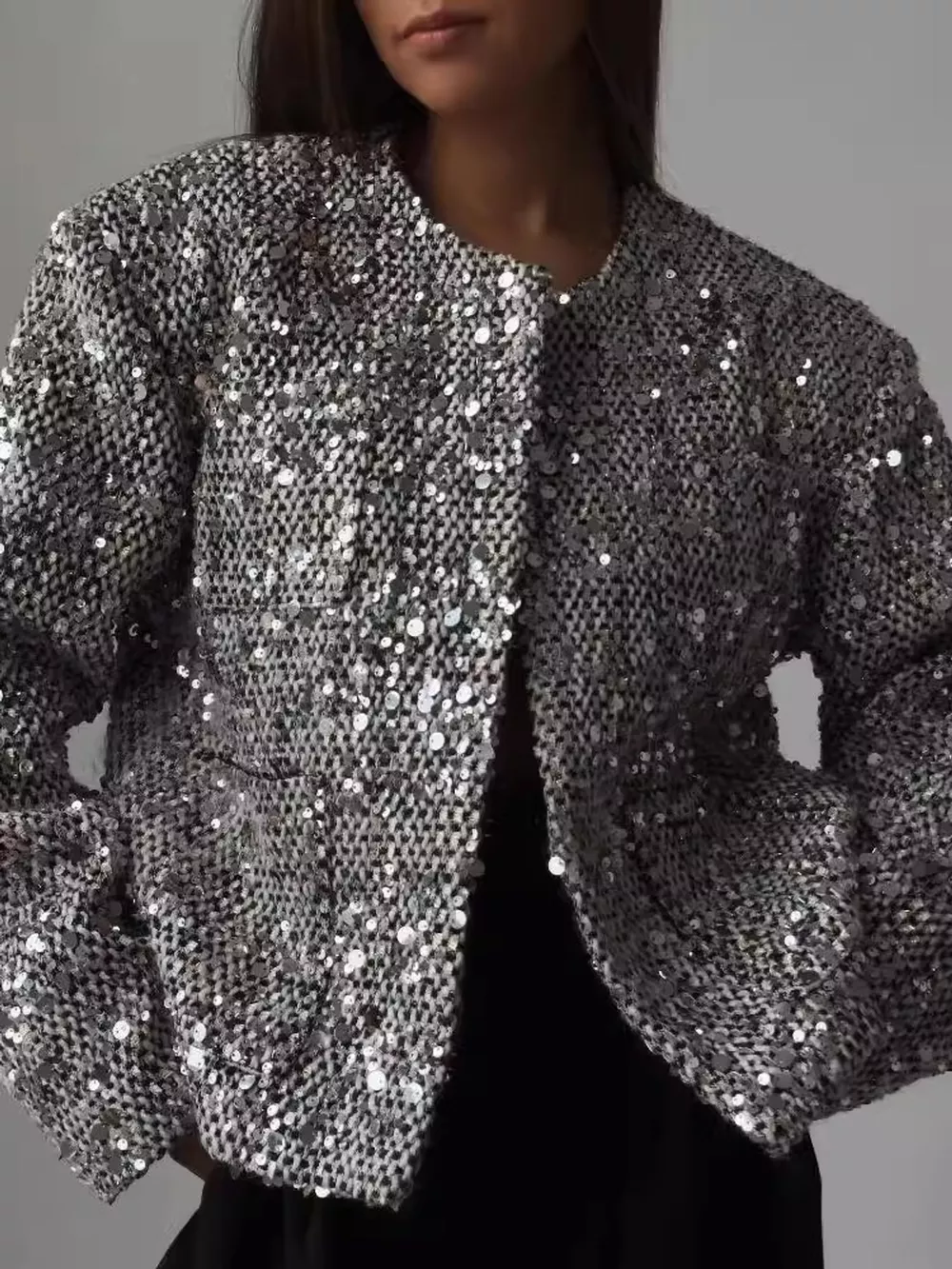 Sequin Embellished Cropped Jacket, image 2