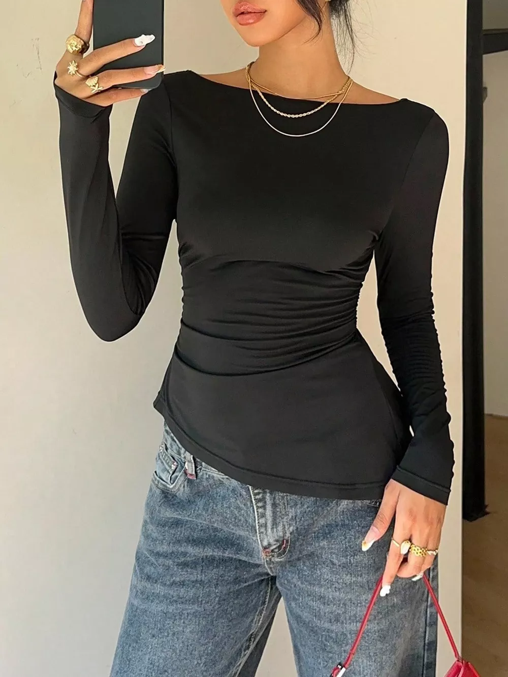 Lace Back Long Sleeve T-Shirt, image 2
