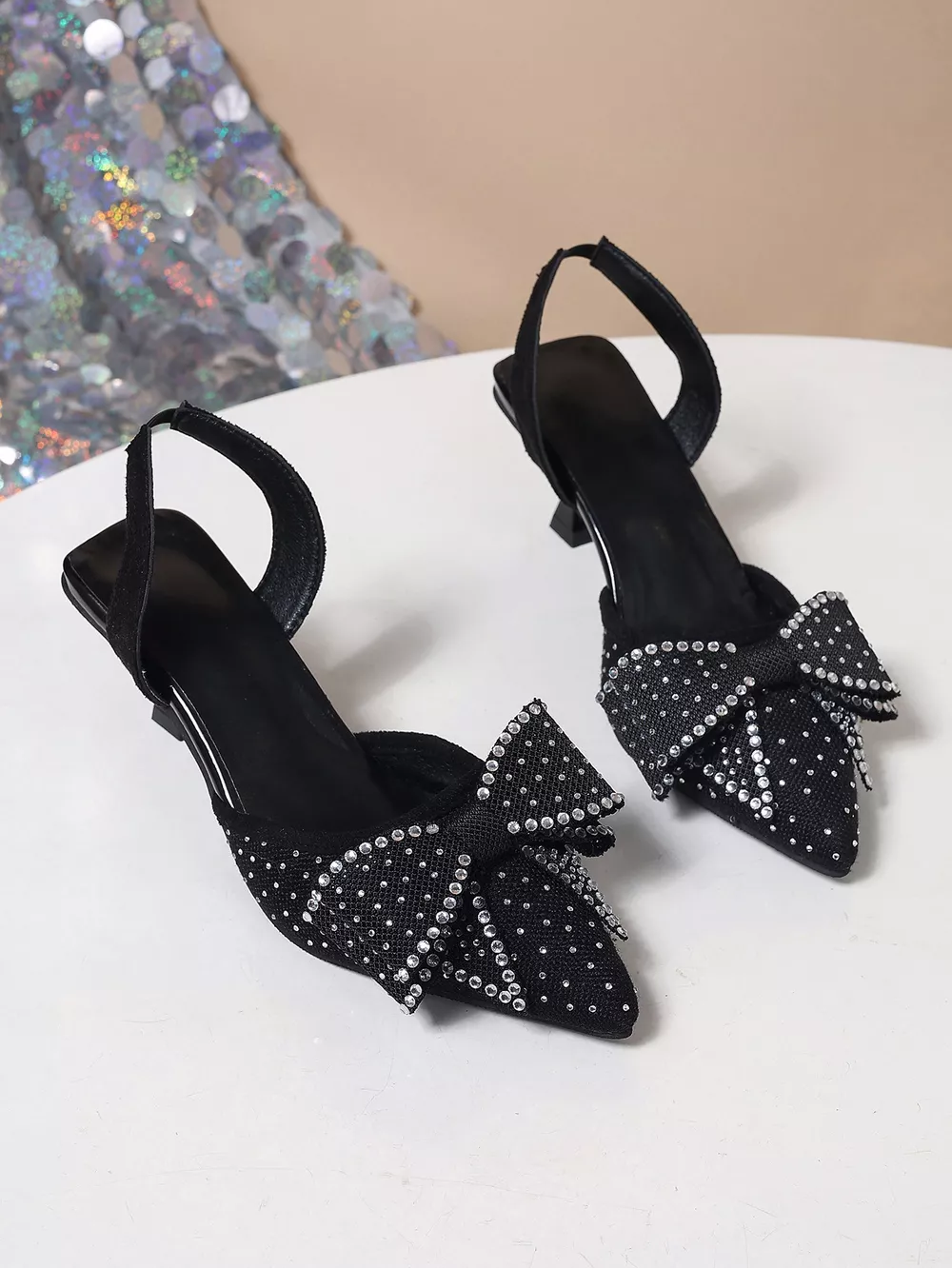 Rhinestone Bowknot Slingback Pumps, image 14