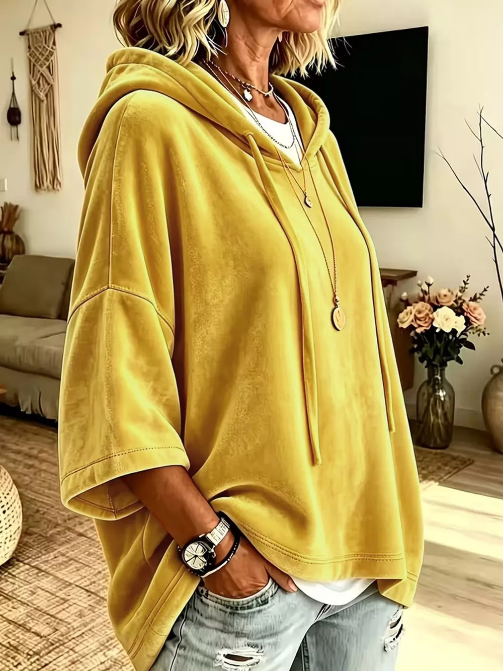 Full Size Velvet Short Sleeve Hoodie Plus Size, image 5