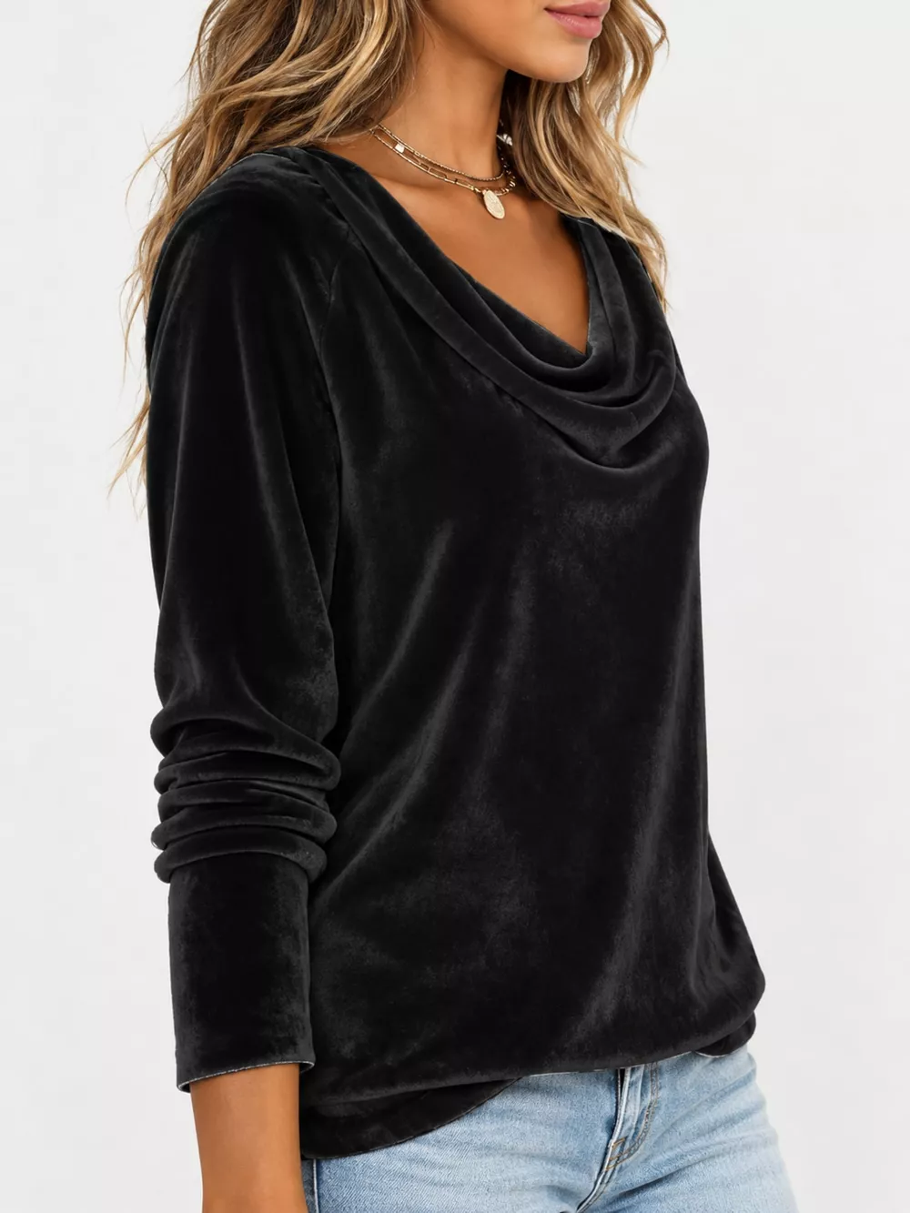 Full Size Velvet Cowl Neck Long Sleeve T-Shirt Plus Size, image 18