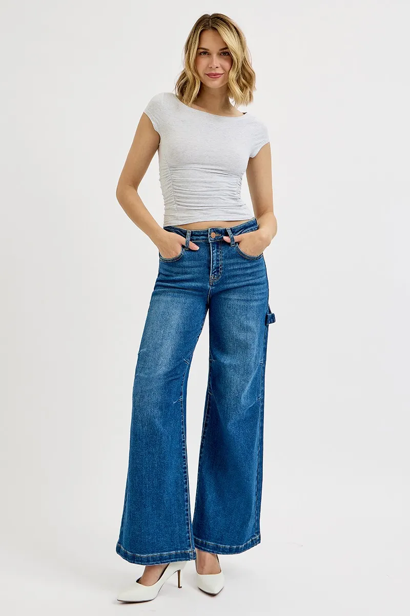 Full Size High Rise Wide Leg Patch Detailed Jeans Plus Size, image 2