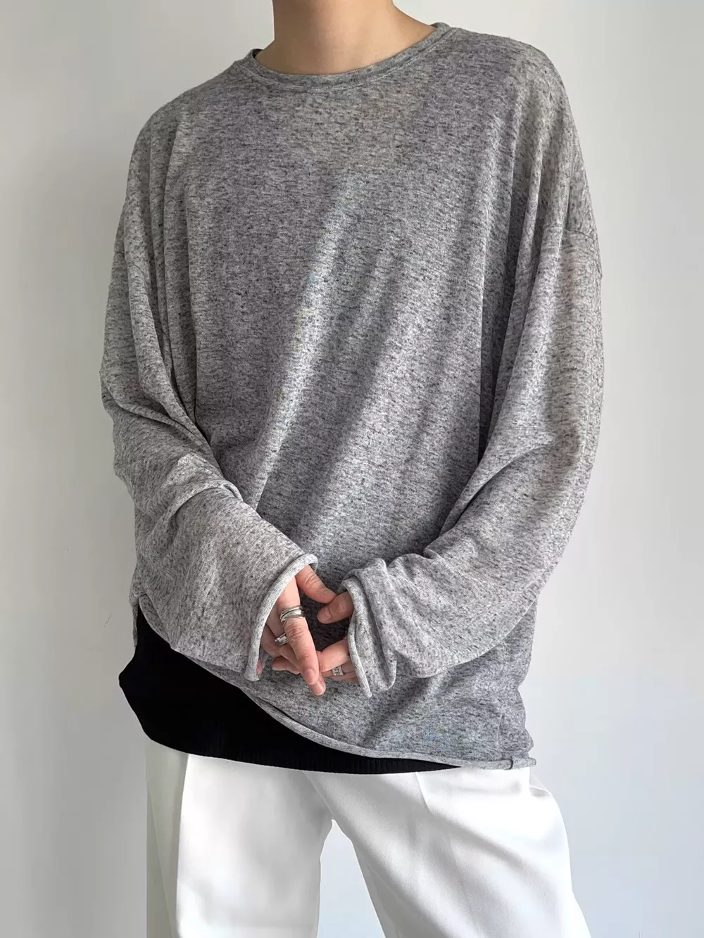 Men's Plus Size Heathered Long-Sleeve T-Shirt, image 3