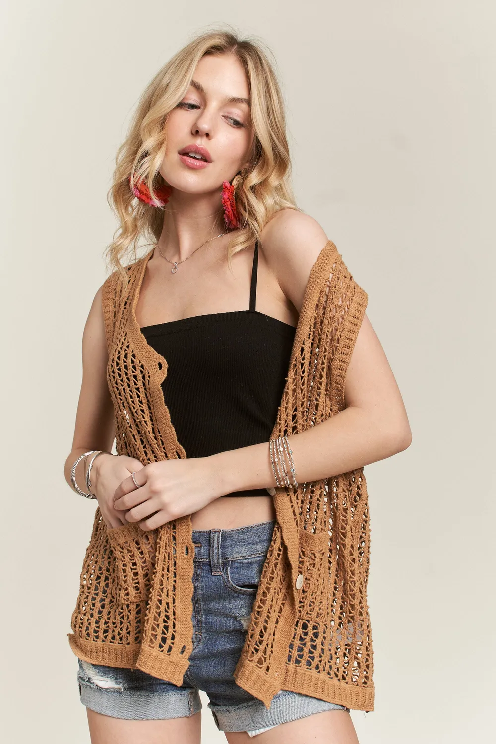 Button Down Crochet Vest Top, image 3