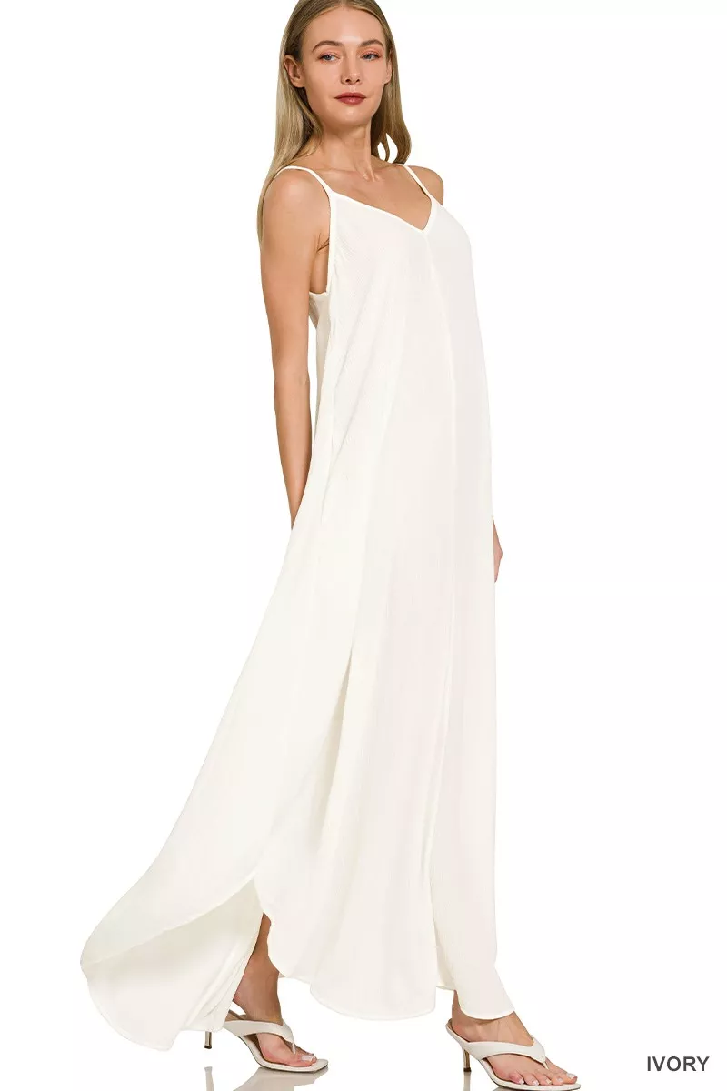 Woven Crinkle Cami Maxi Dress with Side Pockets, image 3