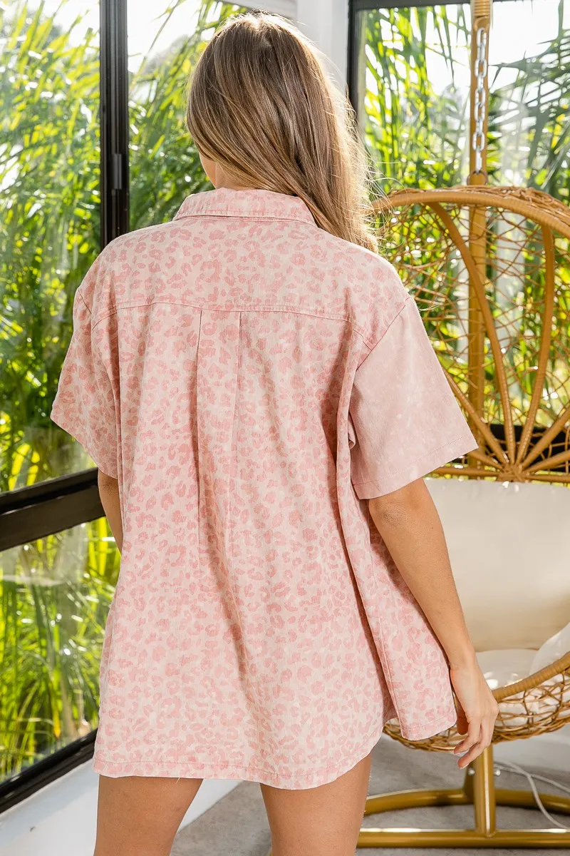 Mineral Washed Leopard Print Short Sleeve Shirt, image 2