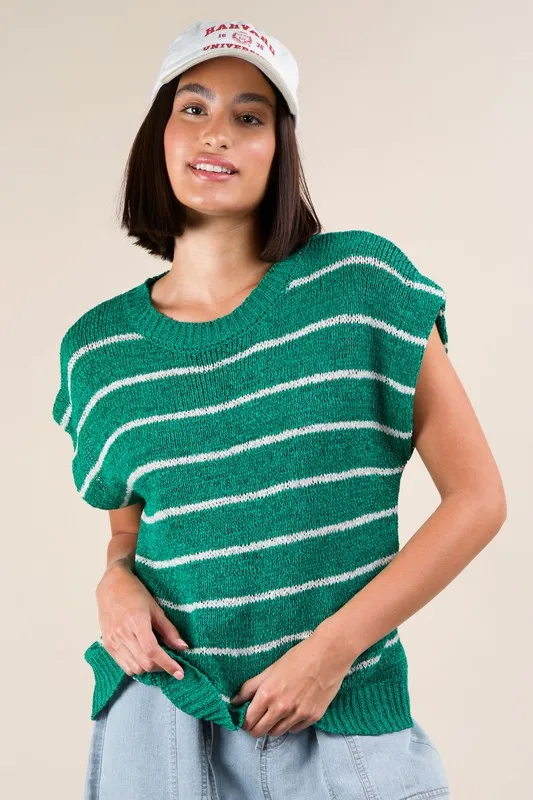 Striped Knit Sweater Vest Top