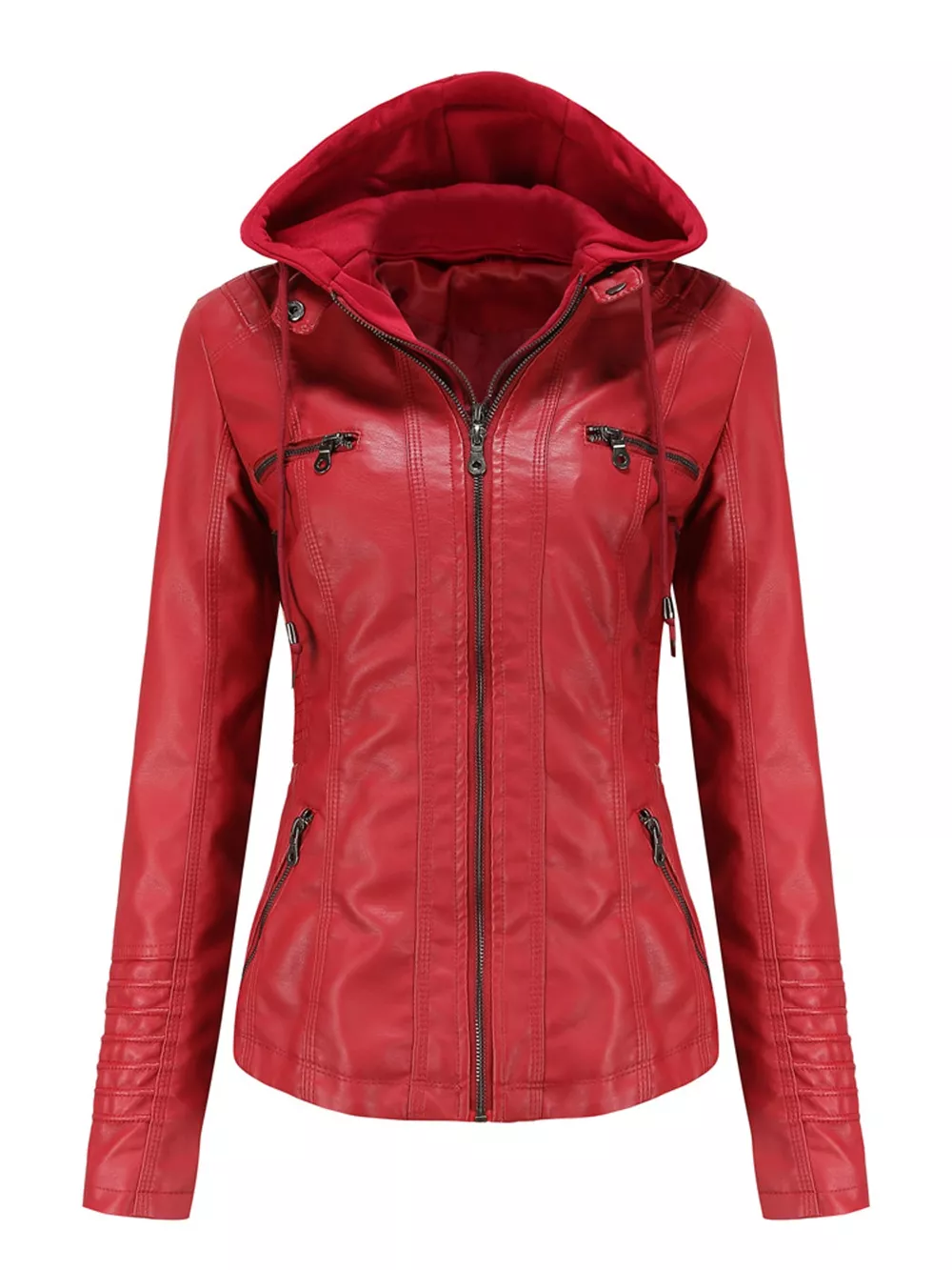 Full Size Detachable Hooded Faux Leather Moto Jacket Plus Size, image 20